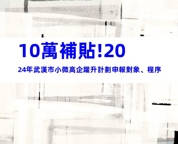 10萬補貼!2024年武漢市小微高企躍升計劃申報對象、程序