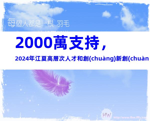 2000萬支持，2024年江夏高層次人才和創(chuàng)新創(chuàng)業(yè)人才團(tuán)隊集聚獎補(bǔ)措施申報指南