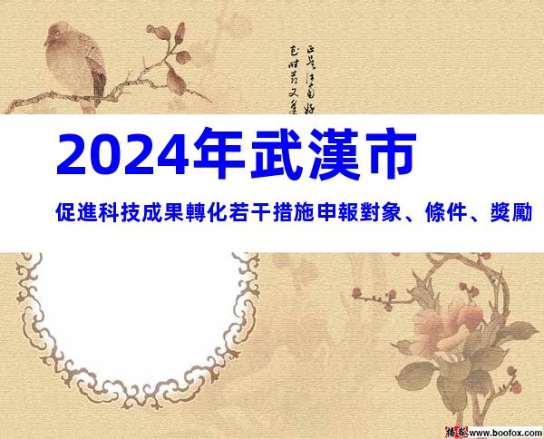 2024年武漢市促進科技成果轉化若干措施申報對象、條件、獎勵