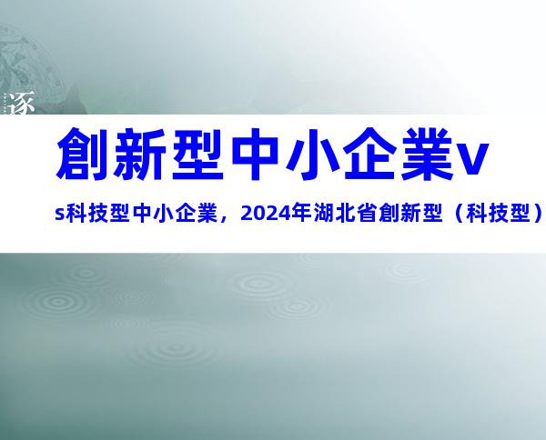 創新型中小企業vs科技型中小企業，2024年湖北省創新型（科技型）中小企業申報條件、政策支持