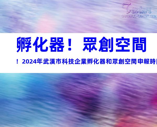 孵化器！眾創空間！2024年武漢市科技企業孵化器和眾創空間申報時間、對象合集