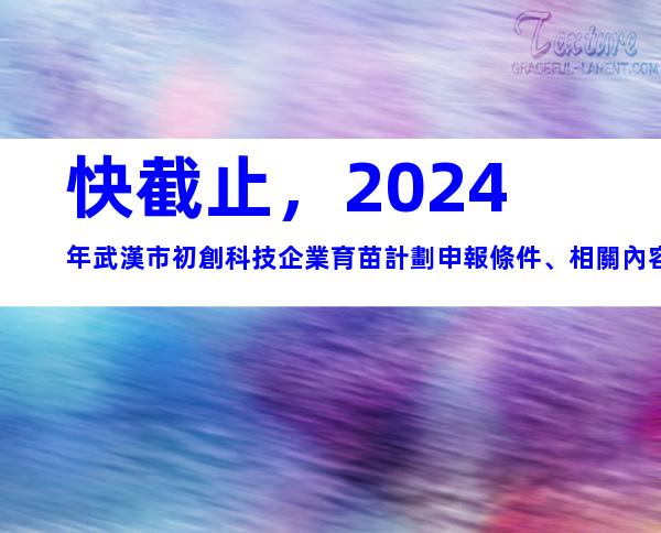 快截止，2024年武漢市初創科技企業育苗計劃申報條件、相關內容
