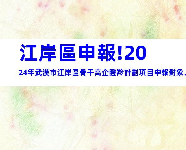 江岸區申報!2024年武漢市江岸區骨干高企瞪羚計劃項目申報對象、時間及要求