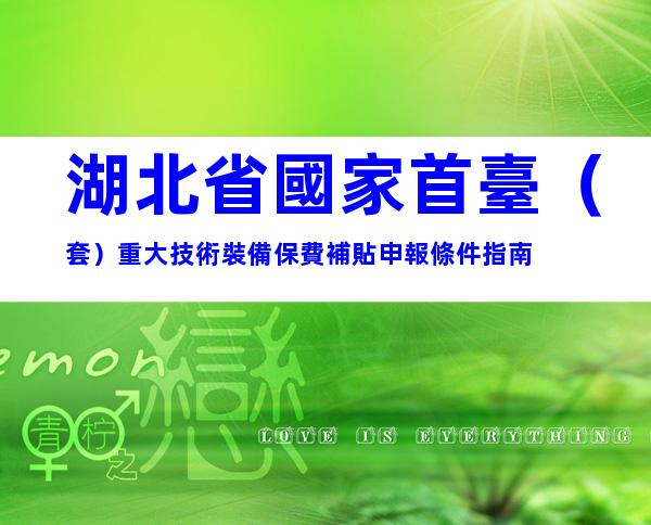 湖北省國家首臺（套）重大技術裝備保費補貼申報條件指南