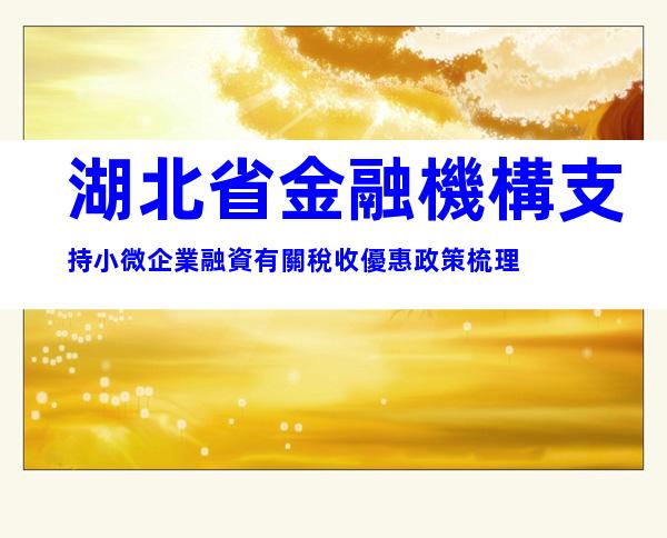 湖北省金融機構支持小微企業融資有關稅收優惠政策梳理