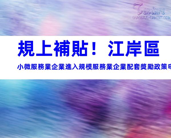 規上補貼！江岸區小微服務業企業進入規模服務業企業配套獎勵政策申請流程條件指南