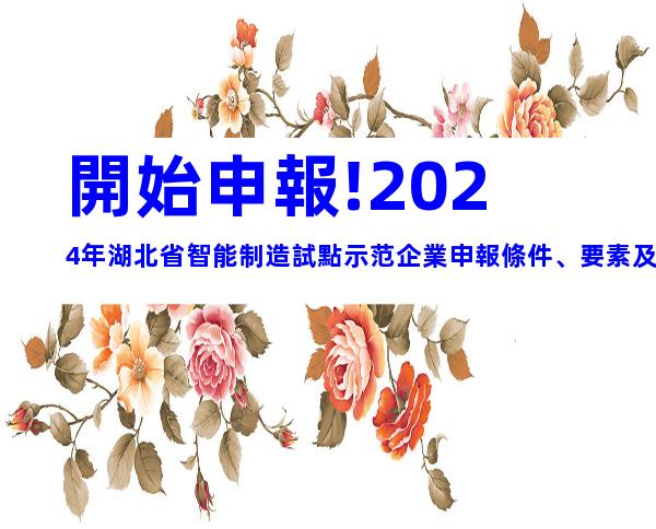 開始申報!2024年湖北省智能制造試點示范企業申報條件、要素及申報時間